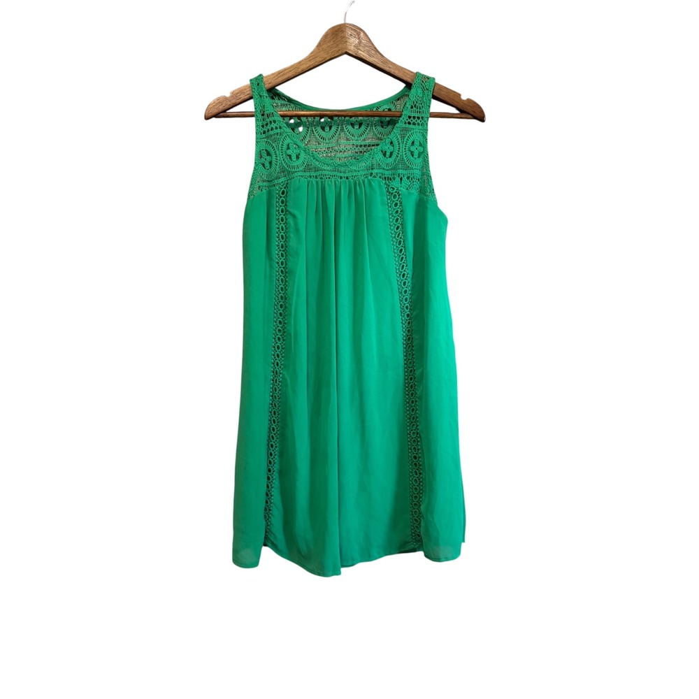 Sequin Hearts Crochet Lace Top Womens Small Green Excellent Sleeveless Chiffon